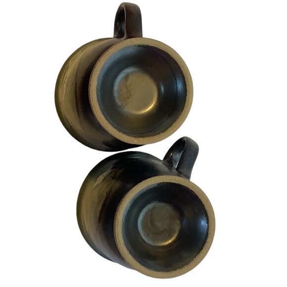 Vtg Japanese Folk Art Hand-Painted Ceramic Mugs Cups Set Of 2 Floral Design 3.5” - Picture 5 of 8